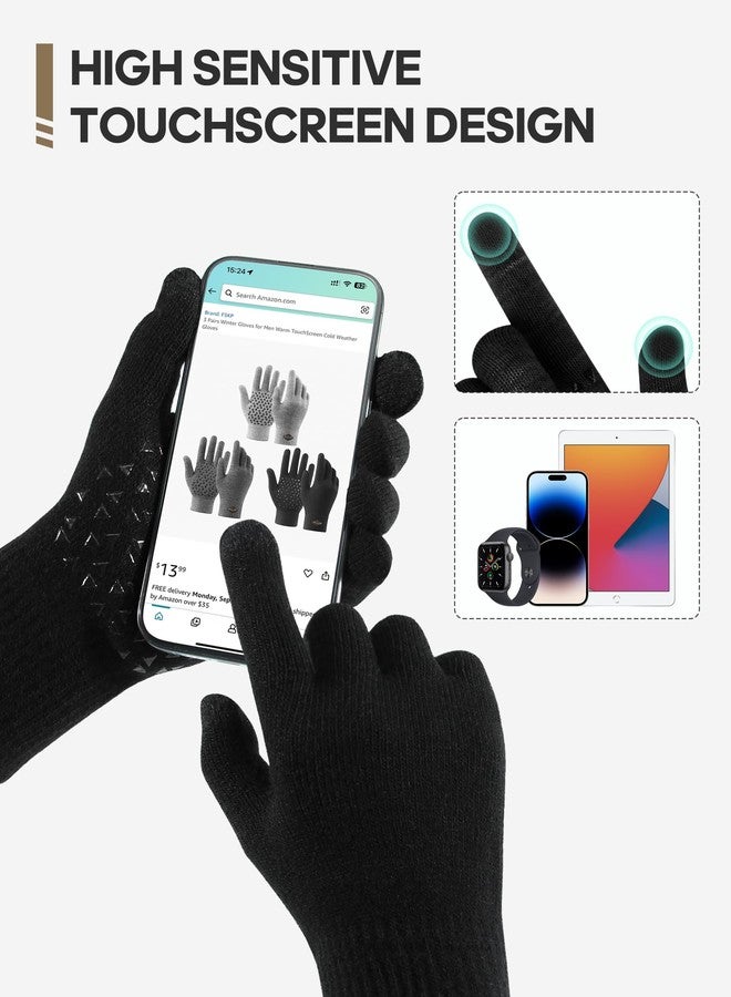 FSKP 3 Pairs Winter Gloves for Men Women Warm Knit Gloves Touch Screen Anti-Slip Gloves with Thermal Soft Knit Lining - Image 2